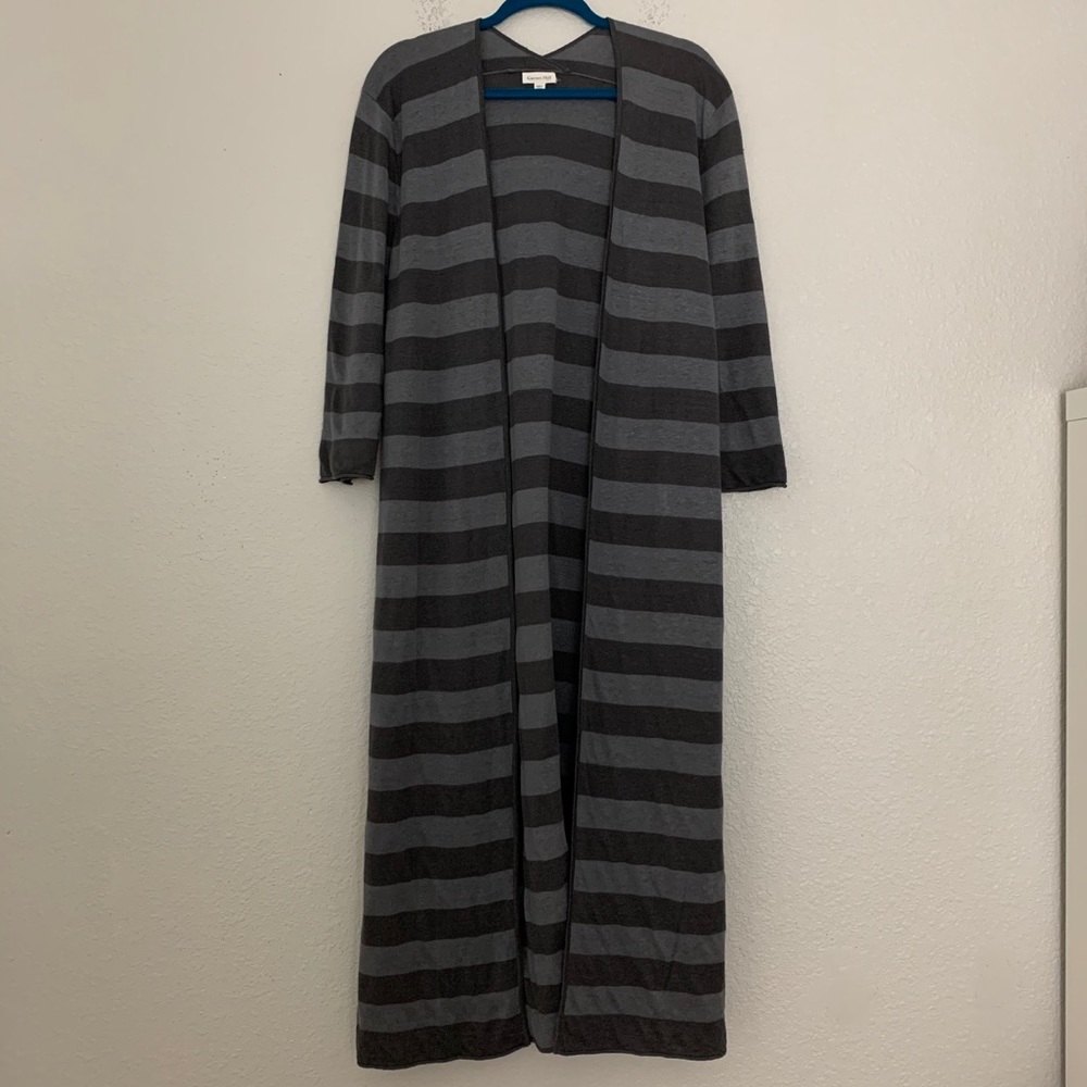 Garnet Hill Gray Stripe Linen Duster Cardigan XL